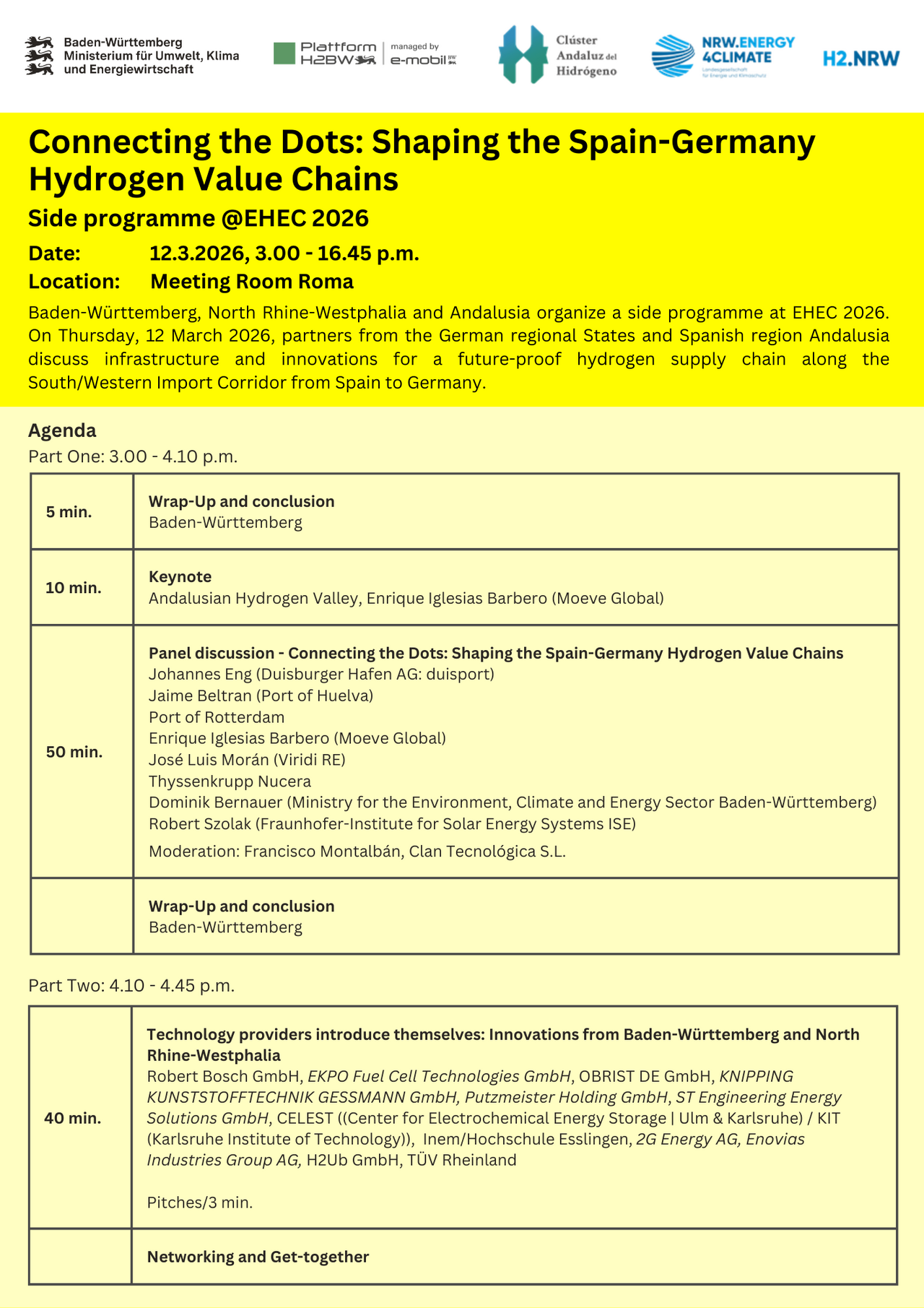 Auf gelbem Hintergrund zeigt das Bild eine Tabelle mit dem Programm.